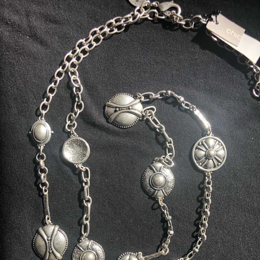 Long silver boho necklace